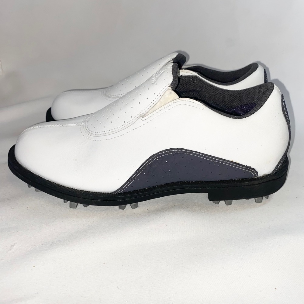 Adidas Slip On Golf Shoes White Grey Cleated Leather 679281‎ Womens Size 6 - Picture 5 of 14